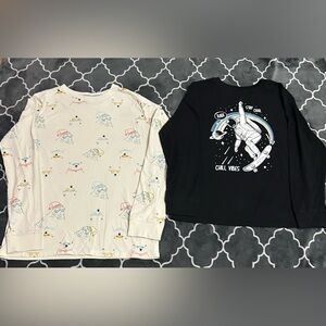 Lot of 2- Cat & Jack & Black Astronaut Skateboard Kids Long Sleeve Pajama Tops